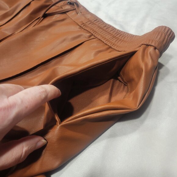 Nine West Women's Faux/Vegan Leather Pleated Pants Caramel Brown - Size XL - Picture 5 of 12